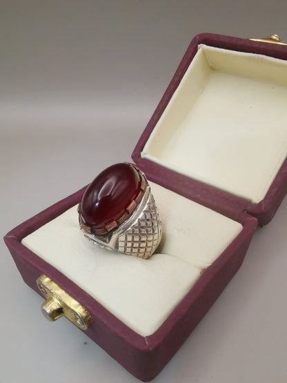 Vintage Style royal  Mens Aqeeq ring 925 Sterling Silver - Heavenly Gems