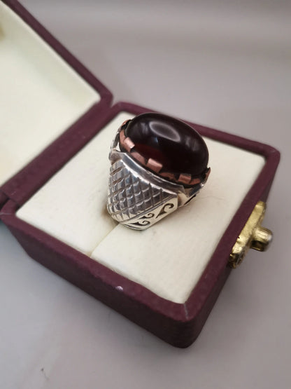 Vintage Style royal  Mens Aqeeq ring 925 Sterling Silver - Heavenly Gems