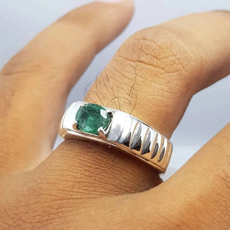 Natural Dark Green Emerald Ring | Unheated Untreated Emerald Stone In 925 Silver Heavenly Gems