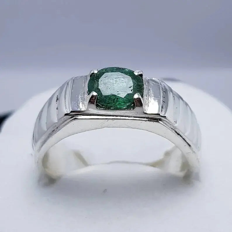 Natural Dark Green Emerald Ring | Unheated Untreated Emerald Stone In 925 Silver Heavenly Gems