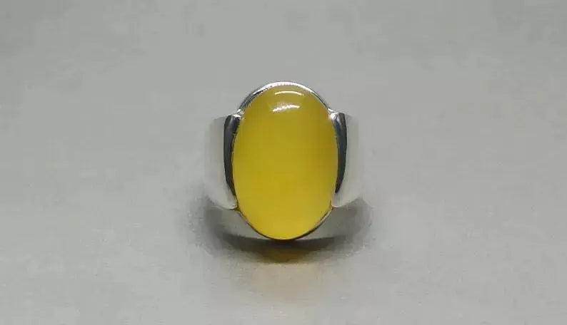 Oval Shape Zard Aqeeq Ring - Sterling Silver 925 Yellow Onyx Carnelian Gemstone - Heavenly Gems