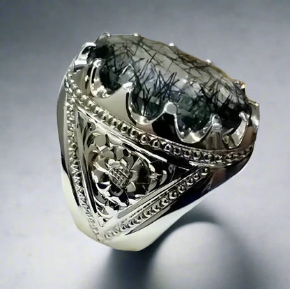 Muh e Najaf Rutilated Quartz Ring/ Natural Muh e Najaf Sterling Silver 925 Handmade Mens Ring Rutilated Quartz Ring Heavenly Gems