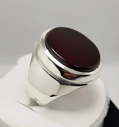 High quality Blood Red Yemeni aqeeq ring, sterling silver 925 - Heavenly Gems
