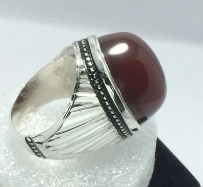 Men Dark Brown Yemeni Aqeeq Ring, New Design Men Rings Sterling Silver Ring Gems - Heavenly Gems