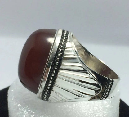 Men Dark Brown Yemeni Aqeeq Ring, New Design Men Rings Sterling Silver Ring Gems - Heavenly Gems