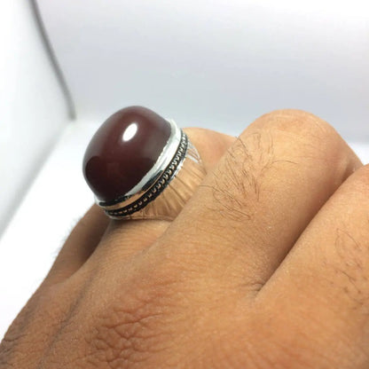 Men Dark Brown Yemeni Aqeeq Ring, New Design Men Rings Sterling Silver Ring Gems - Heavenly Gems