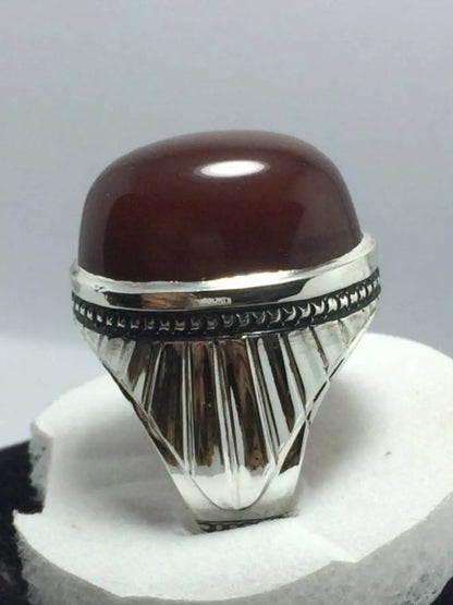Men Dark Brown Yemeni Aqeeq Ring, New Design Men Rings Sterling Silver Ring Gems - Heavenly Gems