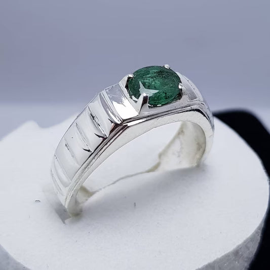 Natural Dark Green Emerald Ring | Unheated Untreated Emerald Stone In 925 Silver