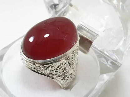 Men's Deep Blood Red Yemeni Aqeeq Ring - Natural Agate Gemstone Jewelry - Heavenly Gems
