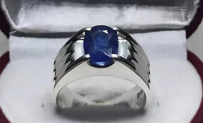 Natural 3.5 Carat Deep Blue Sapphire Mens Ring Sterling Silver 925 Handmade ring - Heavenly Gems