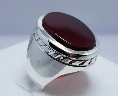 Handcrafted Yemeni Aqeeq Ring - Sterling Silver Agate Bague for Men - Heavenly Gems