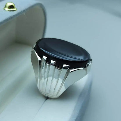 Yemeni Aqeeq Ring Yameni Aqeeq Ring Agate Ring Big Black Kabadi Aqeeq Agate gift Sterling Silver 925 - Heavenly Gems