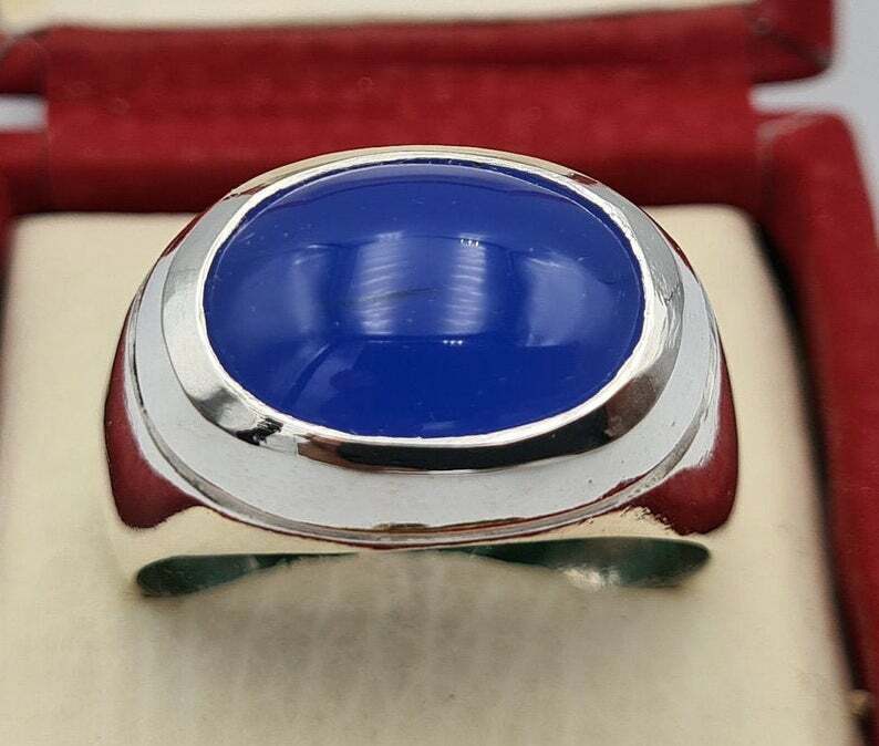 Rare blue yemeni aqeeq yamni yemen akik agate hakik bague mens rings easter gift - Heavenly Gems