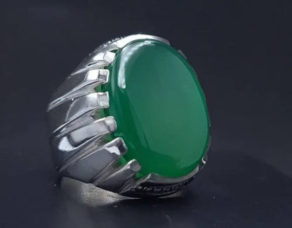 Rare Unheated Green Yemeni aqeeq ring for men Natural Yamani hakik rings gift Sterling Silver 925 - Heavenly Gems