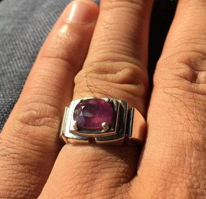 Natural Oval Ruby Mens Ruby Ring Sterling Silver 925 Handmade Ring Yaqoot Yaqut - Heavenly Gems