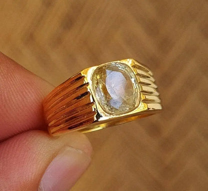 Canary yellow sapphire flawless super clean and clear 18k yellow gold men's ring - Heavenly Gems