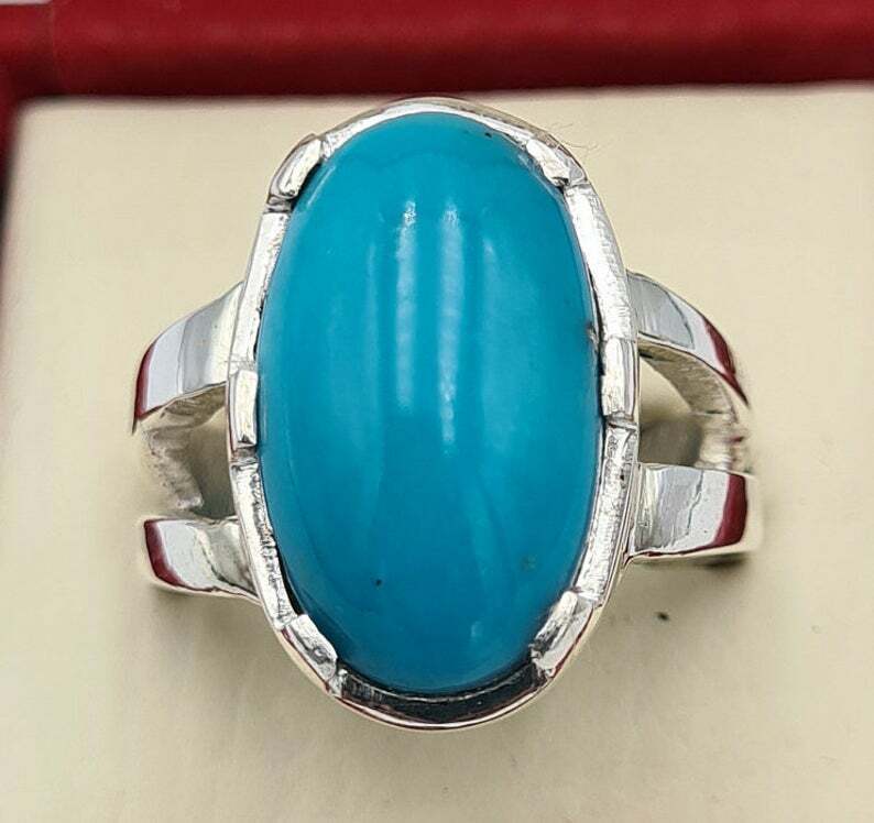 AAAA Sleeping beauty unisex feroza ring real turquoise stone jewelry mens rings - Heavenly Gems