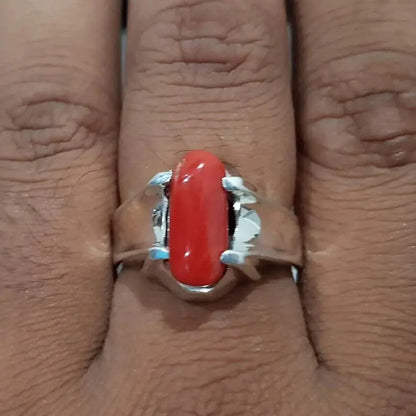 Natural Dark Deep Red Coral Marjan Ring Mens Coral Rings Women Coral Rings gift - Heavenly Gems