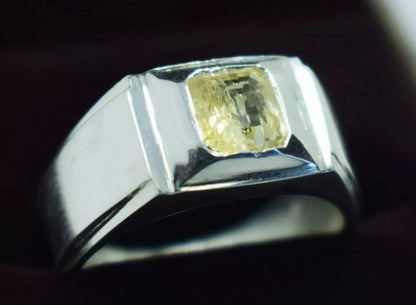 Yellow Sapphire Pukhraj Ring - Sterling Silver Ceylon Sapphire Men's Jewelry - Heavenly Gems