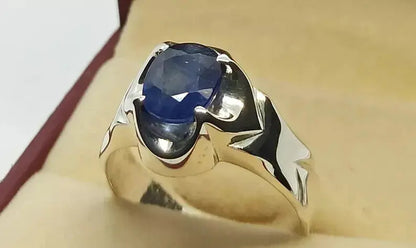 Natural Royal Deep Blue Sapphire Mens Ring Sterling Silver 925 Handmade Blue man - Heavenly Gems
