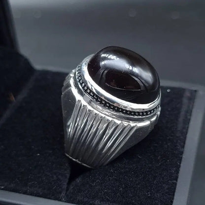 Yemeni Aqeeq Ring Shefat Al Abad Al Habshi Black Aqeeq Yemeni Kabadi Aqeeq Agate Sterling Silver 925 (Premium Quality) - Heavenly Gems