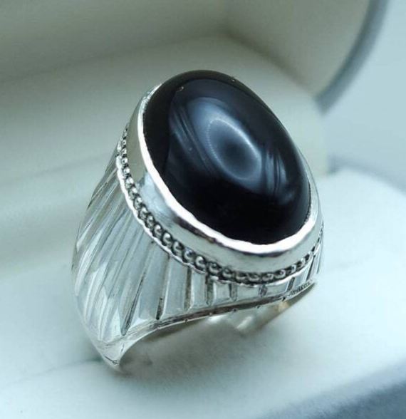 Yemeni Aqeeq Ring Yameni Aqeeq Ring Agate Ring Big Black Kabadi Aqeeq Agate gift - Heavenly Gems