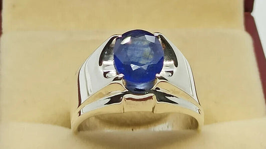 Natural Royal Deep Blue Sapphire Mens Ring Sterling Silver 925 Handmade gift - Heavenly Gems