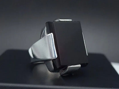 Mens Black Aqeeq Ring natural Agate Ring for Men Shifat Al Abad Yemeni Aqeeq Rectangular Cut Ring mens - Heavenly Gems