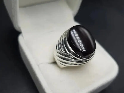 Mens Yemeni Aqeeq Ring Deep Black Yamni Agate Ring For Men Natural Agate Ring - Heavenly Gems