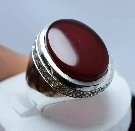 Mens Brown Black Aqeeq Ring Yemeni Aqeeq Ring for Men Mens Yemeni akik Ring brown Sterling Silver 925 (Premium Quality) - Heavenly Gems