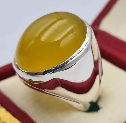 Aqeeq ring yemeni yamni yemen hakik yellow agate jewelry gift for him men rings - Heavenly Gems