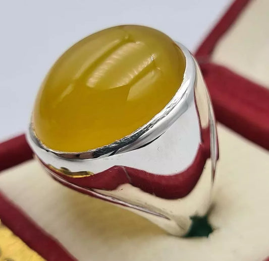 Aqeeq ring yemeni yamni yemen hakik yellow agate jewelry gift for him men rings - Heavenly Gems