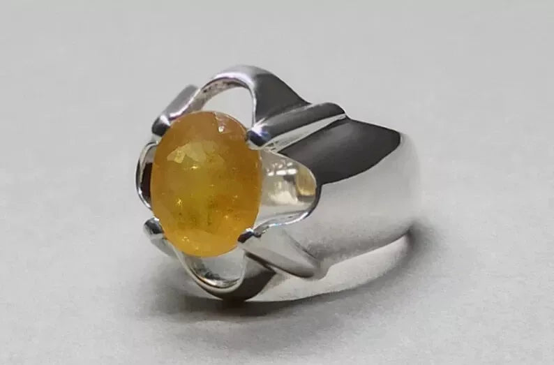 4.6 Carat Yellow Sapphire Ring - Sterling Silver Handmade Mens Ring - Heavenly Gems