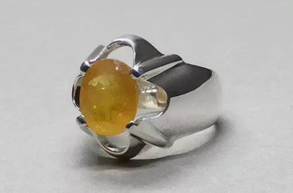 4.6 Carat Yellow Sapphire Ring - Sterling Silver Handmade Mens Ring - Heavenly Gems