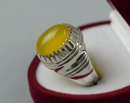 Oval Shape Zard Aqeeq Sterling Silver 925 Yellow Onyx Ring Yellow Carnelian Ring - Heavenly Gems
