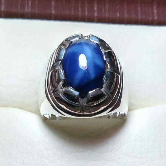 Star Sapphire Ring Genuine Star Sapphire Gemstone Ring Sterling Silver Band blue - Heavenly Gems