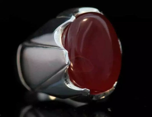Beautiful Blood Red Yemeni Aqeeq Ring Natural Yamni Akik Aqiq Bague Handmade - Heavenly Gems