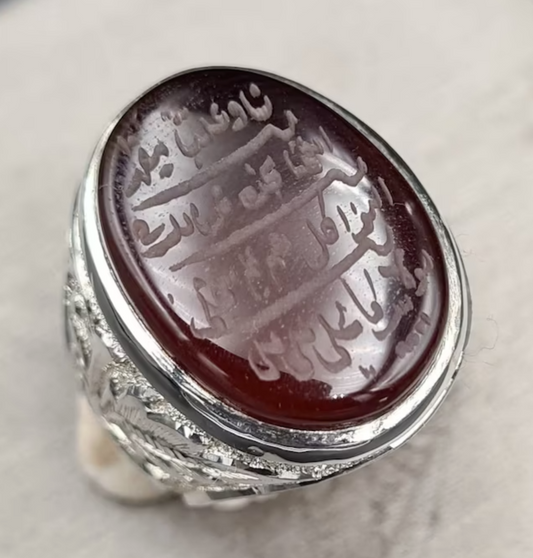 Naad-e-Ali Written Yemeni aqeeq ring | Mens Agate ring | Real yamani aqeeq rings Silver 925 - Heavenly Gems