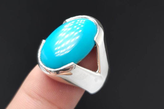 Genuine Turquoise Gemstone Sterling Silver Ring Big natural turquoise pomellato - Heavenly Gems