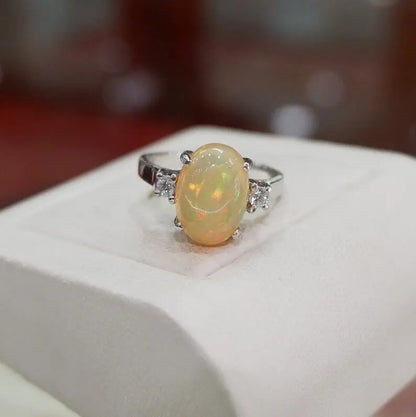 Christmas Natural Opal ring 18kt white gold ring , engagement ring, Diamond ring - Heavenly Gems