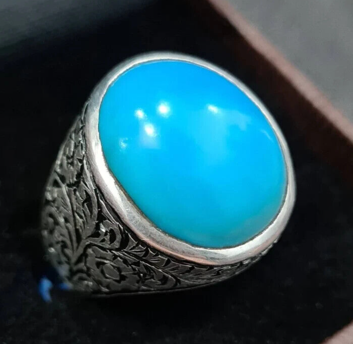 Natural Turquoise Ring Feroza rings Mens Feroza gemstone rings Neyshapuri Feroza - Heavenly Gems