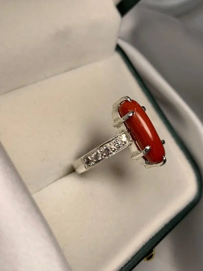 Beautiful Women Red Coral Ring Silver 925 Elegant Ring High Quality Coral unisex - Heavenly Gems