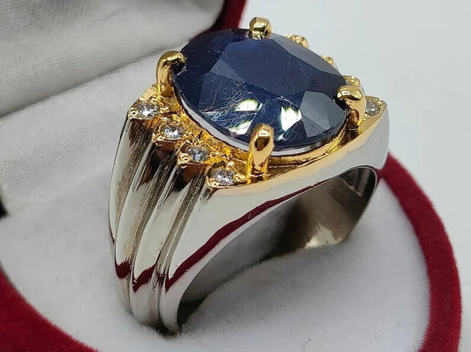 Natural Royal Deep Blue Sapphire Men's Ring Sterling Silver 925 Blue Sapphire - Heavenly Gems