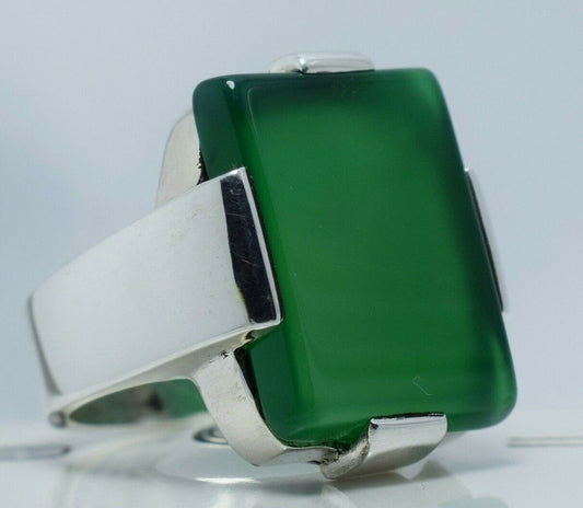 Natural Dark Green Yemeni Aqeeq Ring Agate 925 Sterling Silver Ring Shia Rings - Heavenly Gems