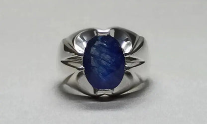 4.6 Carat Sapphire Ring Sterling Silver Handmade Mens Ring Natural Blue Sapphire - Heavenly Gems