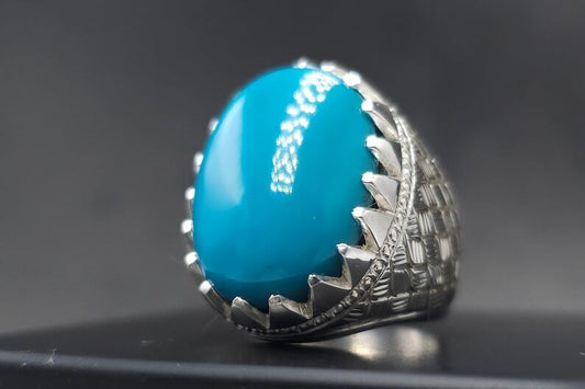 Rare Natural Feroza Turquoise Ring For Men 925 Sterling Silver Ring Shia Ring - Heavenly Gems