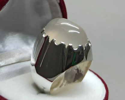 Mens Real Quartz Ring High Quality Sterling Silver 925 Moonstone Dur e Najaf - Heavenly Gems