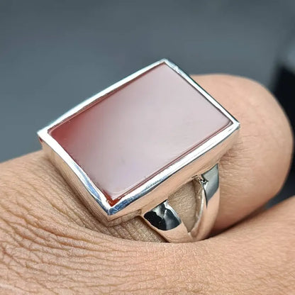 Mens Aqeeq ring in 925 sterling silver handmade Yamani agate stone hakik aqiq - Heavenly Gems
