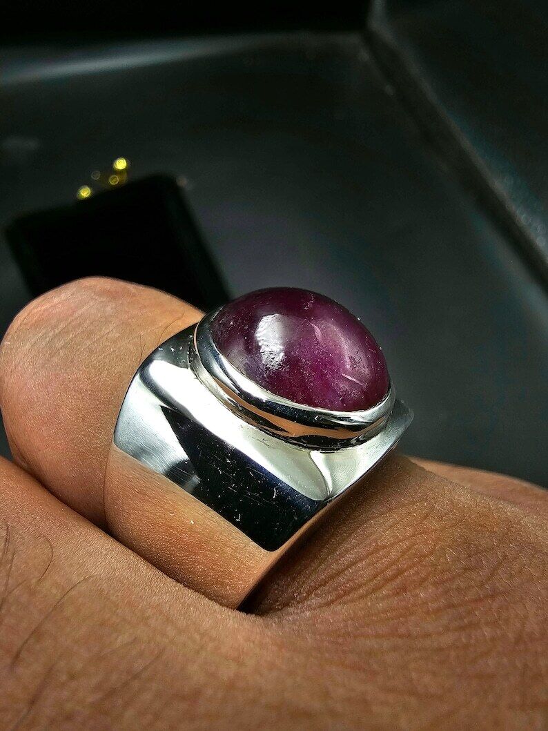 Natural Ruby Ring For Men 925 Sterling Silver Handmade Cabachon Ruby Mens Ring - Heavenly Gems