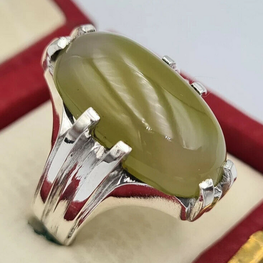 Imran khan ring natural aqeeq agate akik hakik stone ring men agate silver bague 925 Sterling Silver - Heavenly Gems